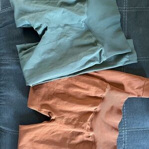 Green and rust orange leggings , not see through